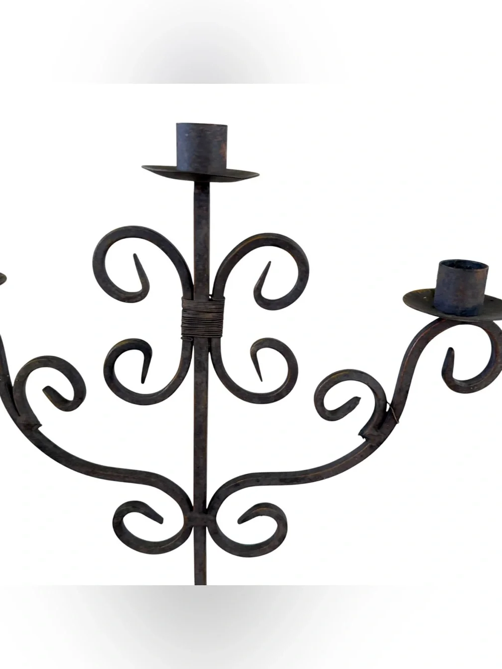 Vintage Wrought Iron Candelabra 3 Candle Holders Heavy Black Gothic Rustic